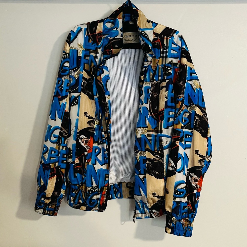 Burberry London England Men’s Graffiti Printed Nylon Bomber Jacket Size 52